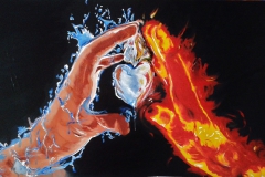 ERDE UND FEUER, Öl,  40x100 cm